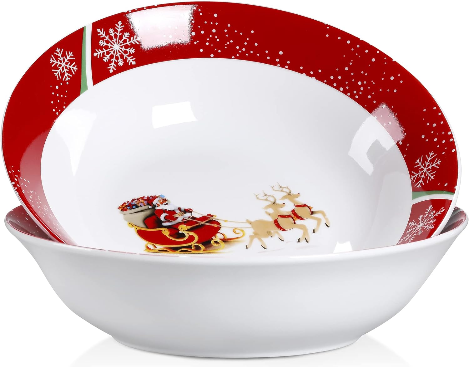 VEWEET Christmas Bowl Sets, 2-Piece Large Salad Bowls, 9 Inch/39 OZ Soup Bowl, Christmasdeer Porcelain Bowls Set Dinner Set