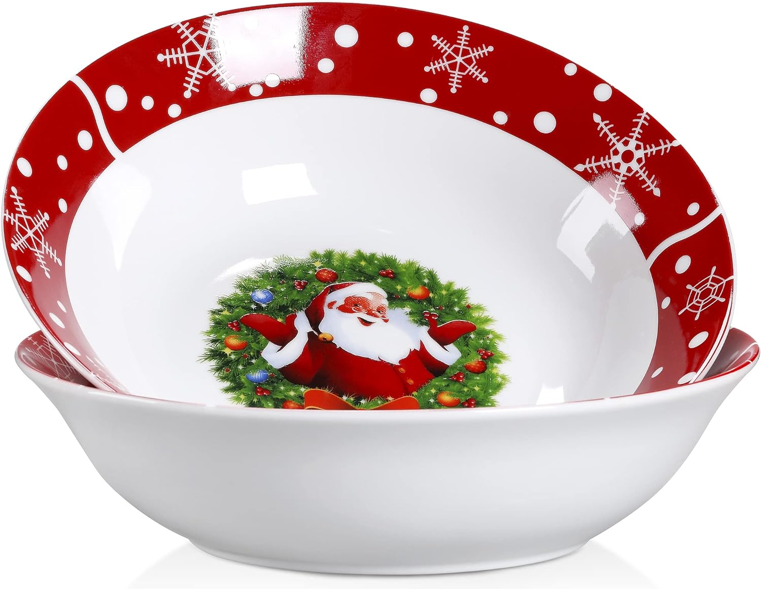 VEWEET Christmas Bowl Sets, 2-Piece Large Salad Bowls, 9 Inch/39 OZ Soup Bowls, Santaclaus Porcelain Bowls Set Dinner Set