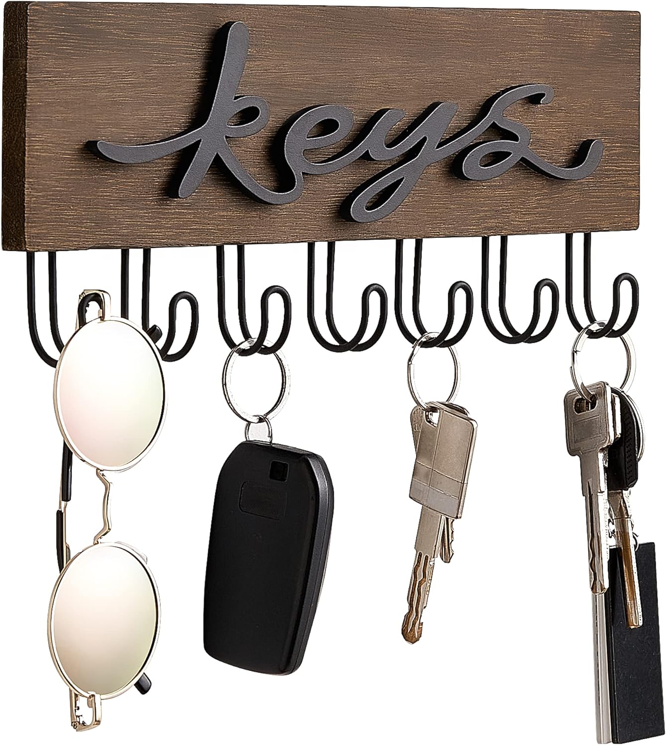 Mkono Key Holder for Wall Decorative with 7 Hooks, Wall Mounted Keys Hanger Organizer Rustic Wood Hanging Key Hooks Home Decor Farmhouse Key Rack for Entryway, Hallway, Office
