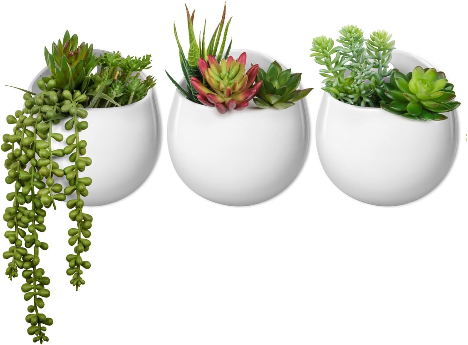 Mkono Wall Planter with Artificial Plants, Decorative Potted Fake Succulents Picks Assorted Faux Succulent in Modern Ceramic Hanging Plant Pot Vase for Home Decor, Set of 3