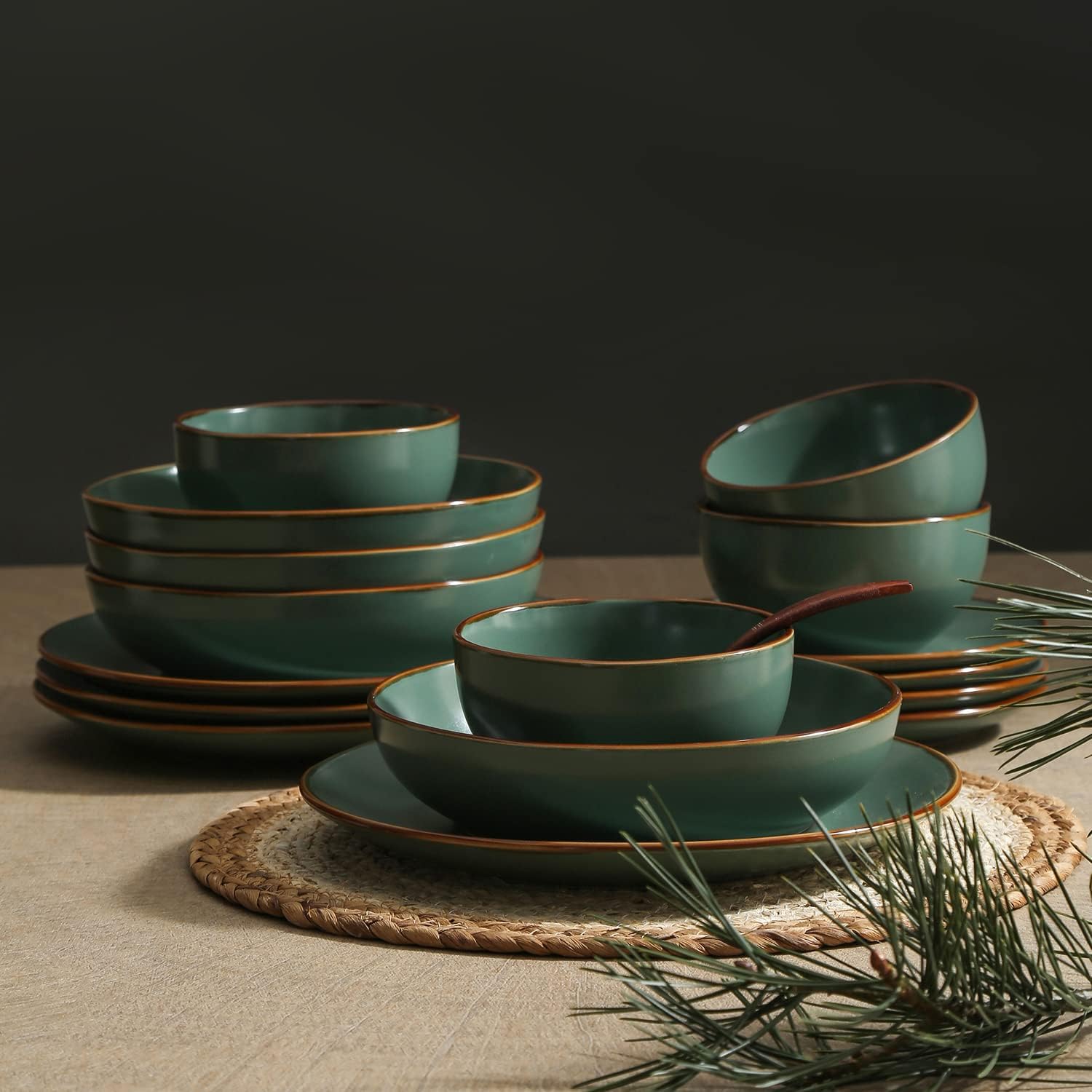 Stone Lain Brasa 16-Piece Dinnerware Set Stoneware, Green