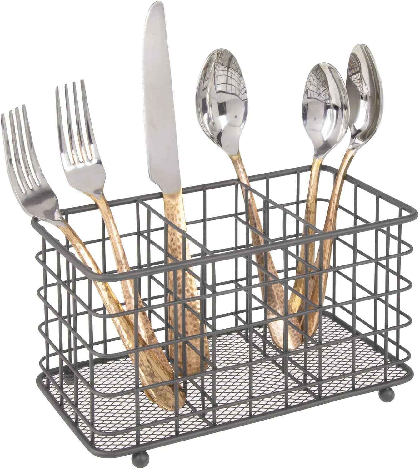 mDesign Farmhouse Modern Metal Wire Cutlery and Utensil Storage Organizer Bin for Kitchen, Pantry, Table and Countertop - Utensil Caddy Holds Forks, Knives, Spoons, Napkins - 3 Sections - Graphite