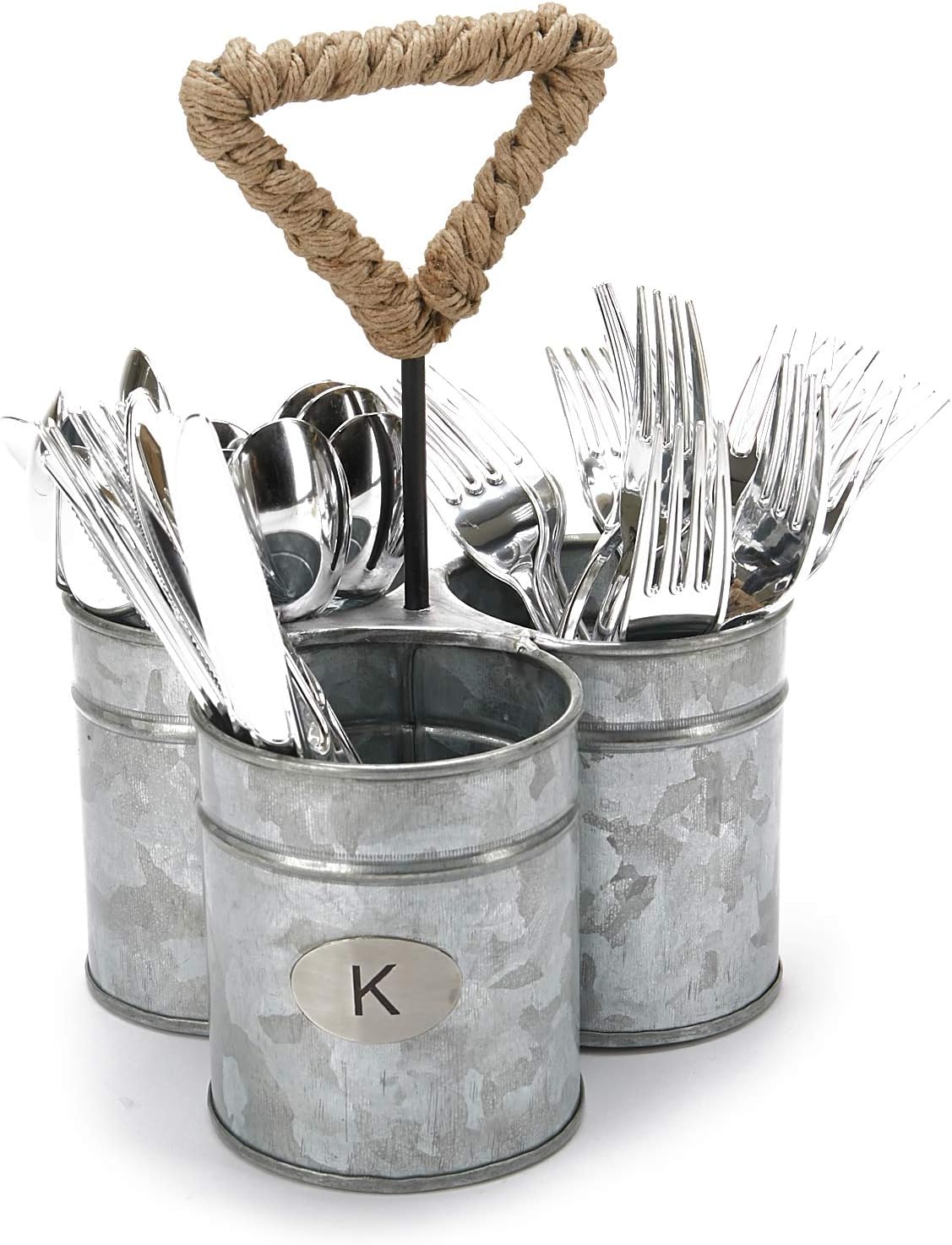 Mind Reader Utensil Holder, Silverware Organizer, Caddy, Cutlery Holder, Galvanized Metal, 7 L x 7 W x 10 H, Silver