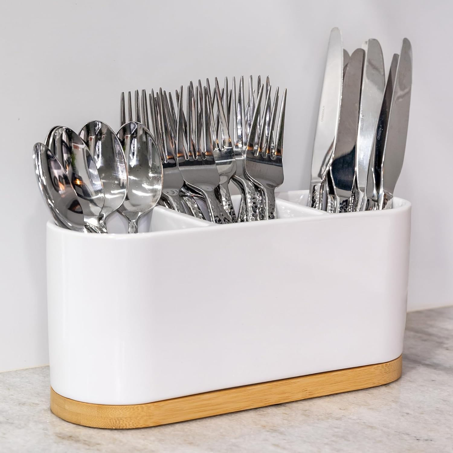 DAILY RITMO Countertop Silverware Holder | Oval Cutlery Caddy | Minimalistic Fork Spoon Knife Utensil Organizer | Plastic Flatware Holder for Parties | Desk Organizer Caddy | Pen Pencil Holder