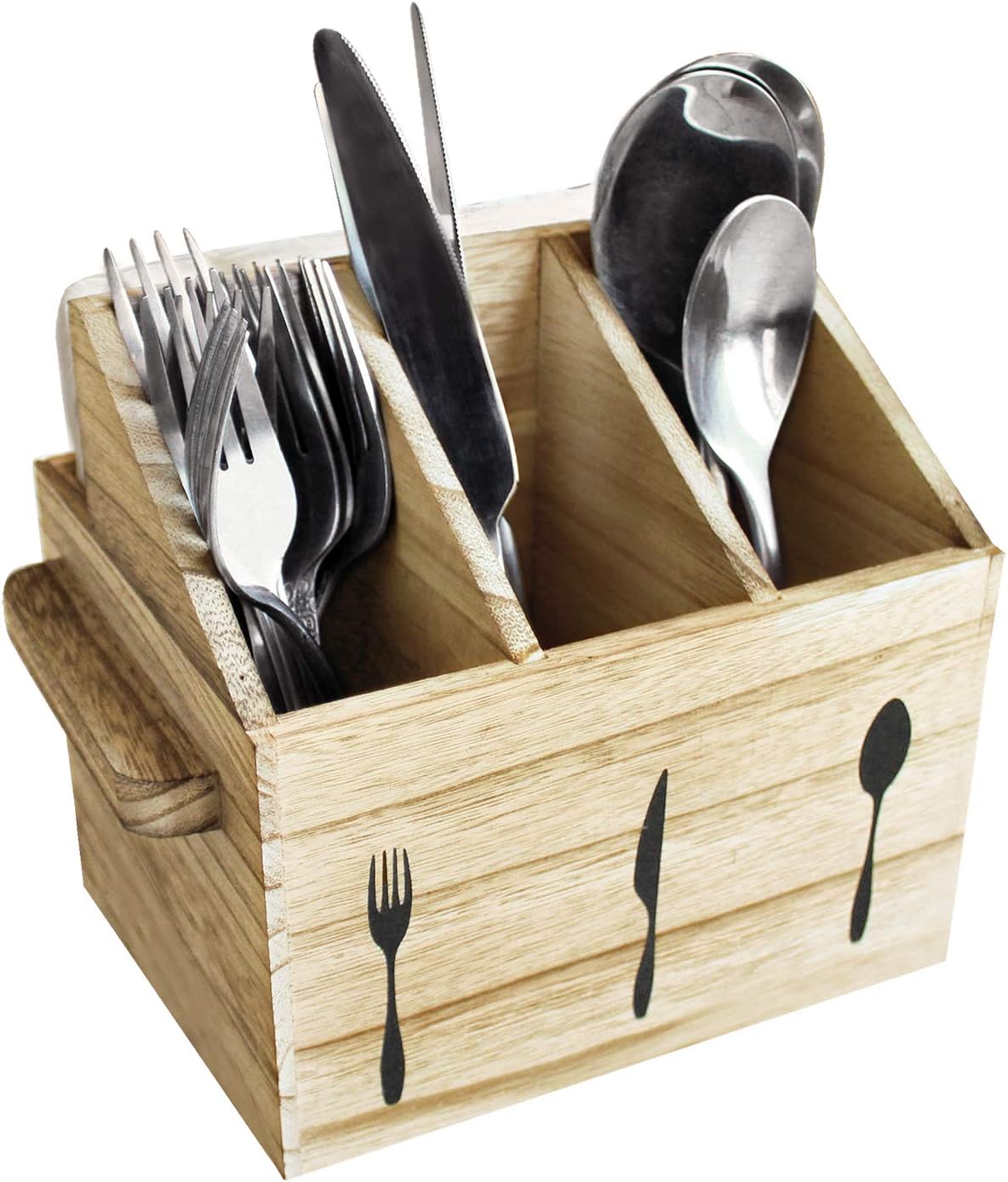 Ikee Design Wooden Utensil Caddy with Handles, Silverware Caddy , Silverware Holder for Countertop ,Party ,Camping and Kitchen, Silverware Organizer, Picnic Cutlery Holders , Oak Color