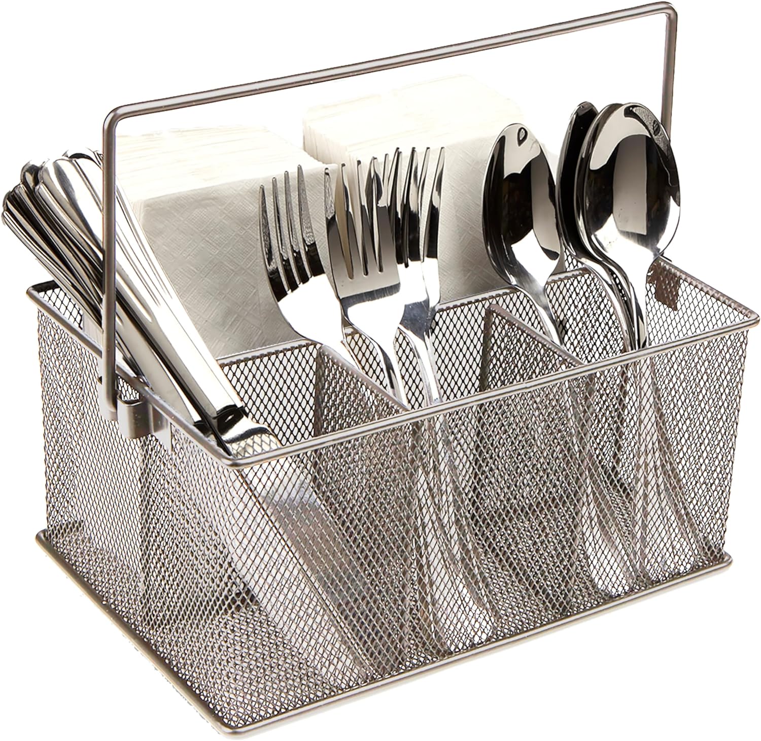 Mind Reader Utensil Holder, Silverware Organizer, Caddy, Cutlery Holder, Kitchen, Metal Mesh, 10L x 7W x 4.75H, Silver