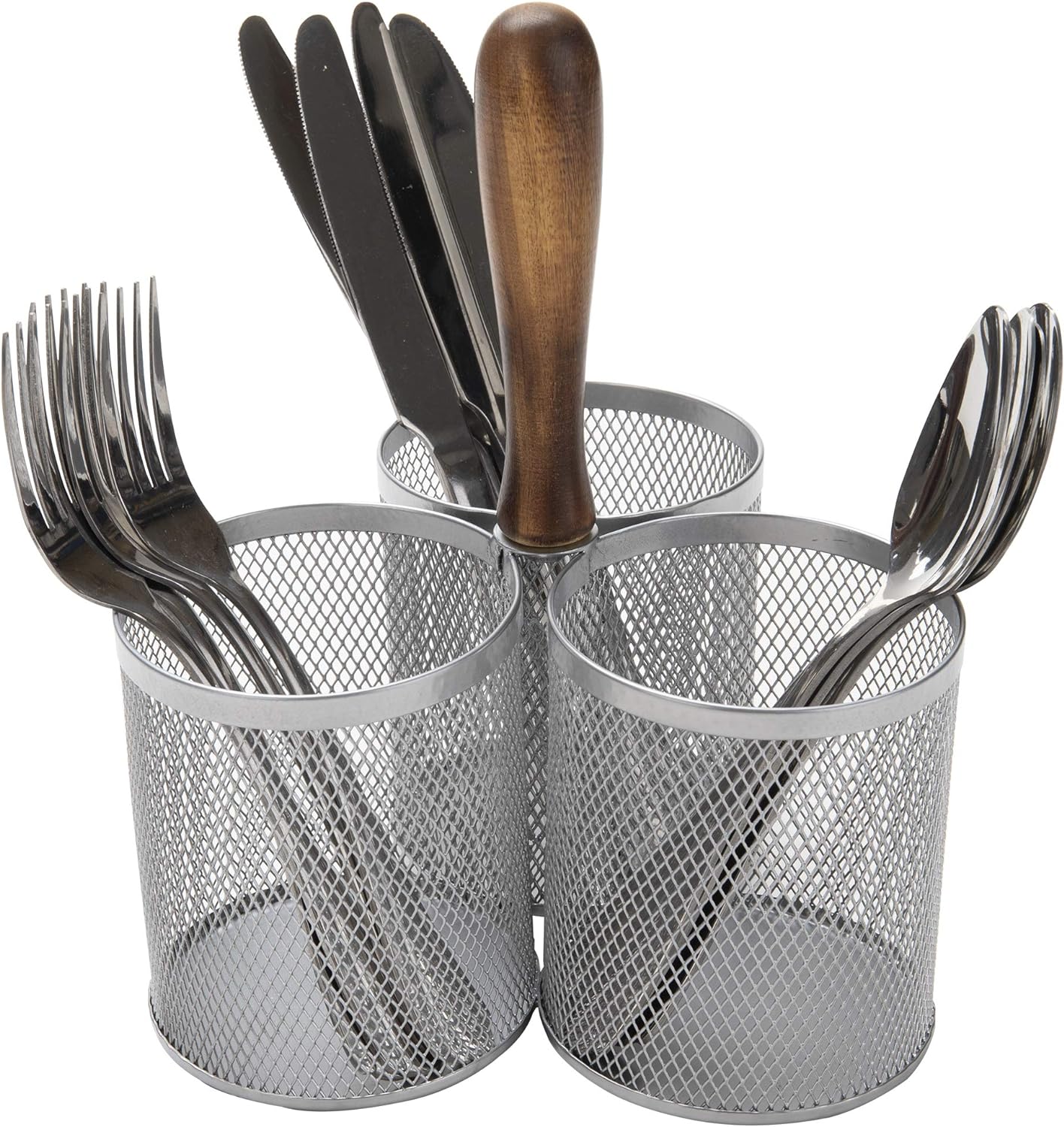 Mind Reader Utensil Holder, Silverware Organizer, Caddy, Cutlery Holder, Kitchen, Metal Mesh, 7.5 L x 7.5 W x 9.75 H, Silver