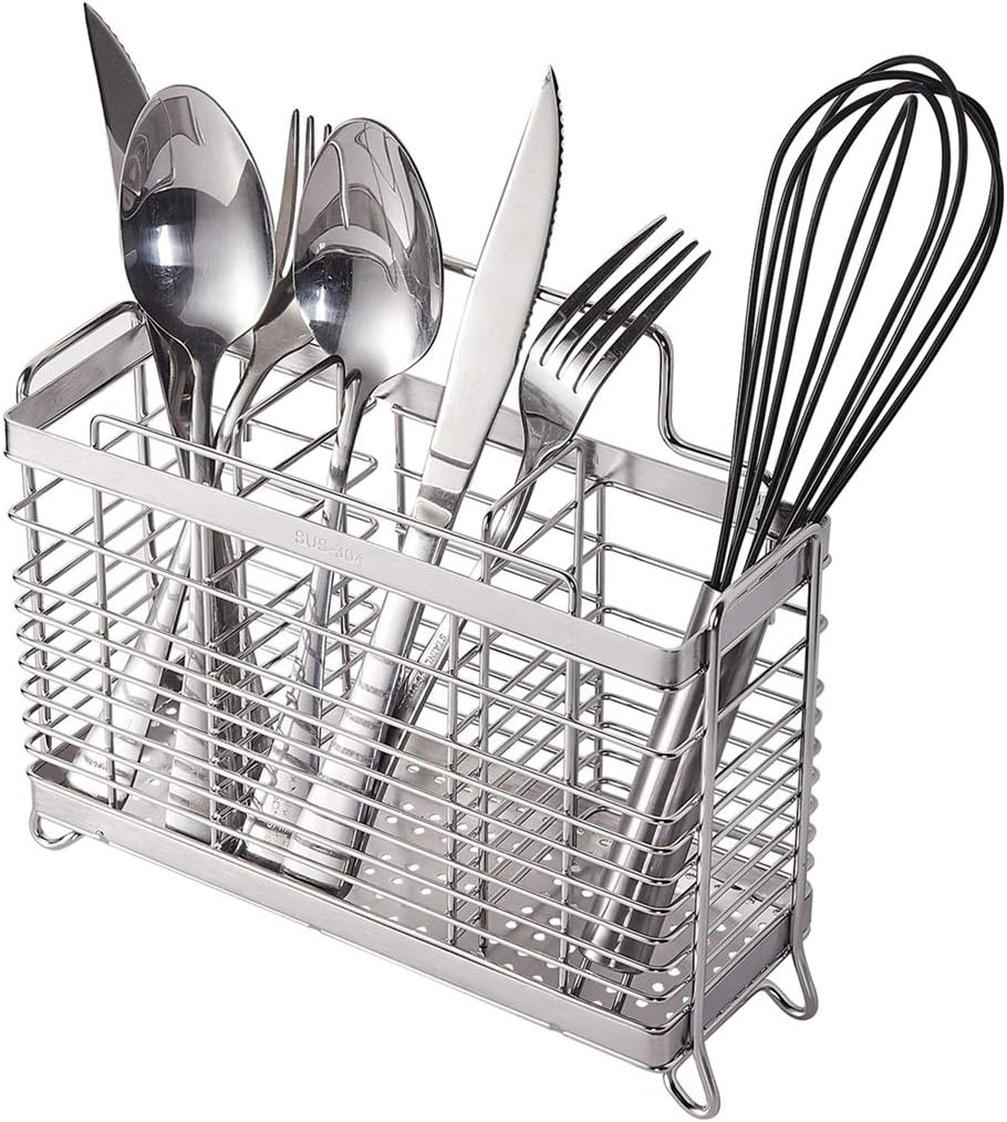 Kesol Utensil Holder Utensil Drying Rack Basket Holder with 3 Divided Compartments, Sturdy 304 Stainless Steel Rust Proof