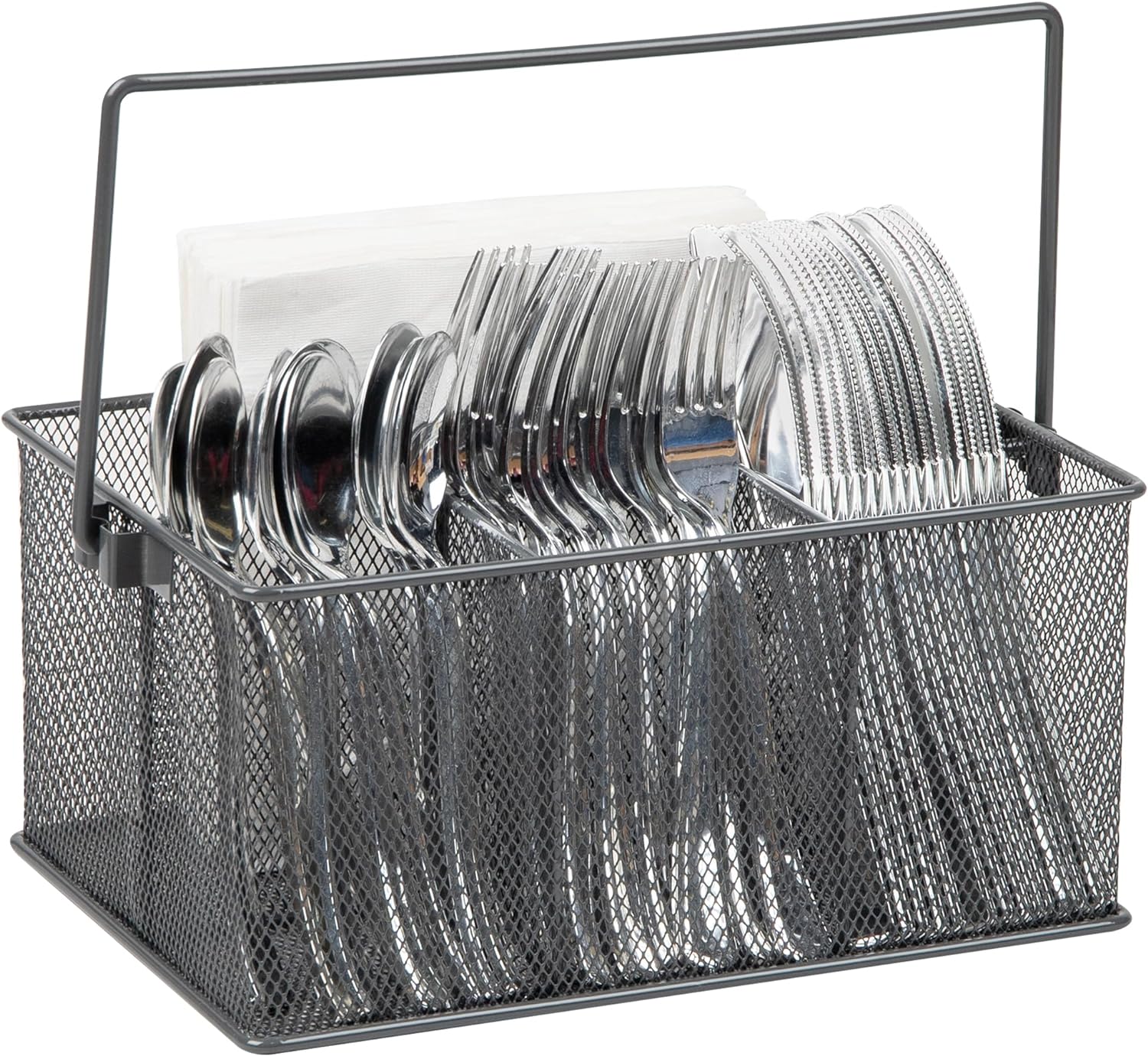 Mind Reader Utensil Holder, Silverware Organizer, Caddy, Cutlery Holder, Kitchen, Metal Mesh, 10L x 7W x 4.75H, Gray