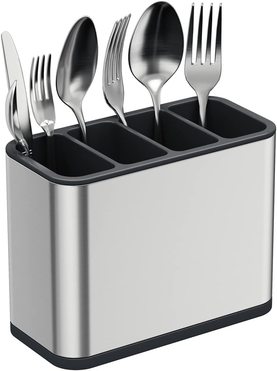 Silverware Caddy Utensil Caddy Spoon Holder with 4 Divided Compartments, Sturdy Stainless Steel, Rust Proof