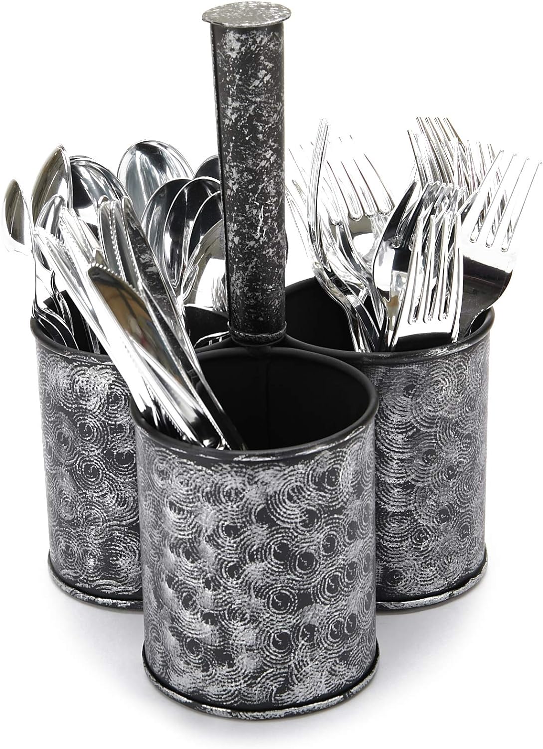 Mind Reader Utensil Holder, Silverware Organizer, Caddy, Cutlery Holder, Galvanized Metal, 7 L x 7 W x 9.5 H, Silver