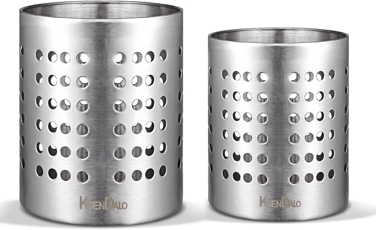 Utensil Holder Stainless 304, KSENDALO Kitchen Silverware Holder Set of 2, Kitchen Utensil Drying Cylinder,utility for Kitchen/Home/Office, Diameter 4.72&3.94(L&S)