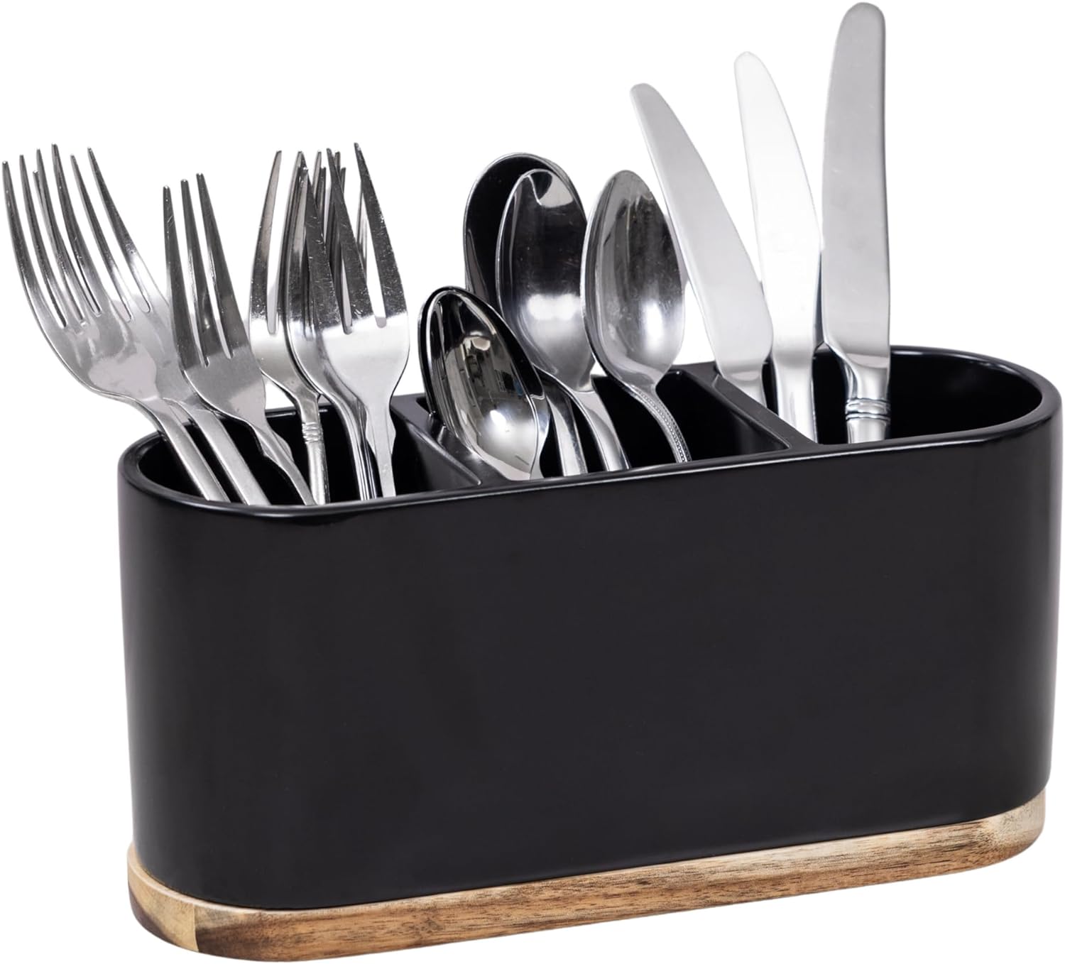 DAILY RITMO Black Countertop Silverware Holder | Oval Cutlery Caddy | Minimalistic Fork Spoon Knife Utensil Organizer | Plastic Flatware Holder for Parties | Desk Organizer Caddy | Pen Pencil Holder