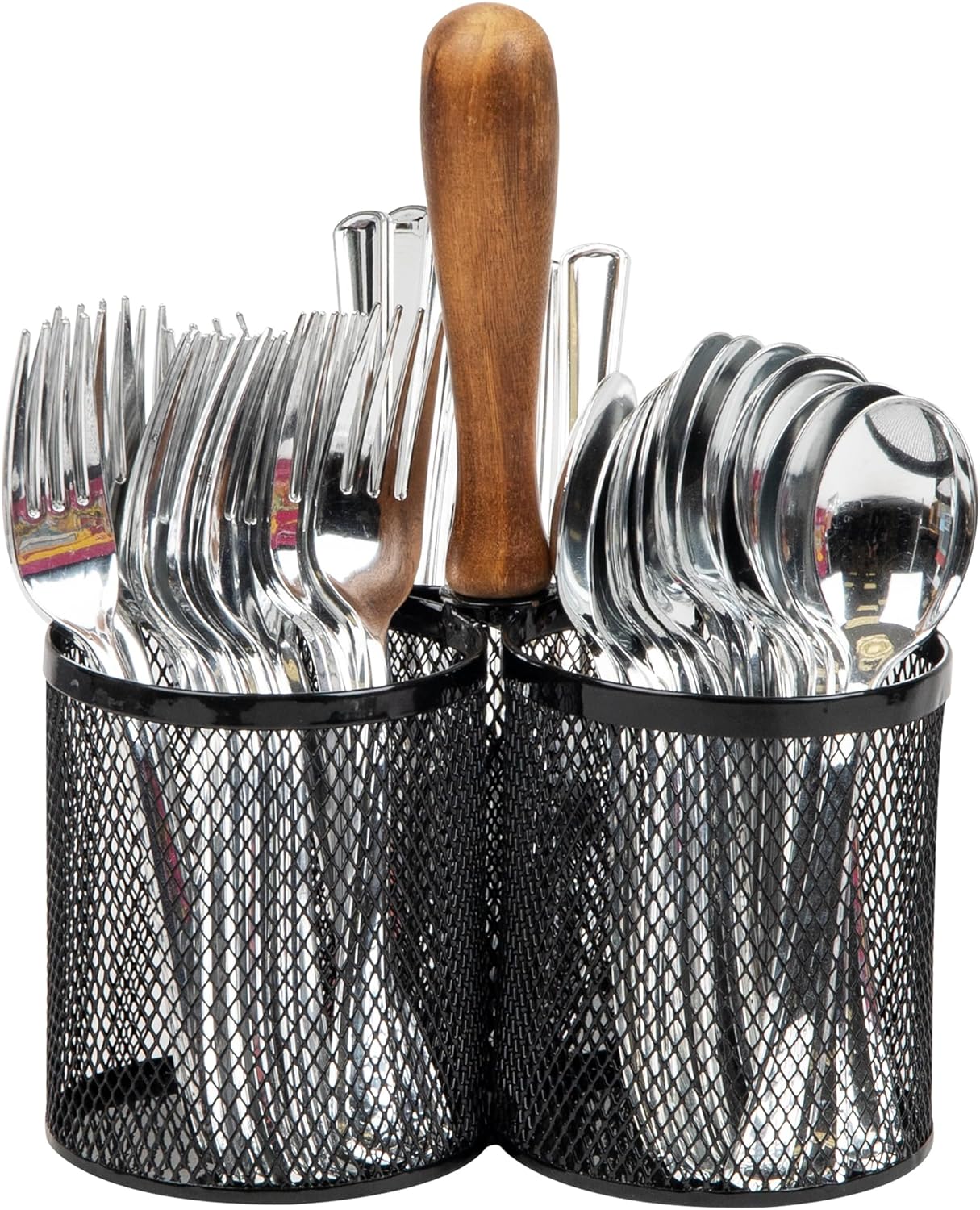 Mind Reader Utensil Holder, Silverware Organizer, Caddy, Cutlery Holder, Kitchen, Metal Mesh, 7.5L x 7.5W x 9.75H, Black