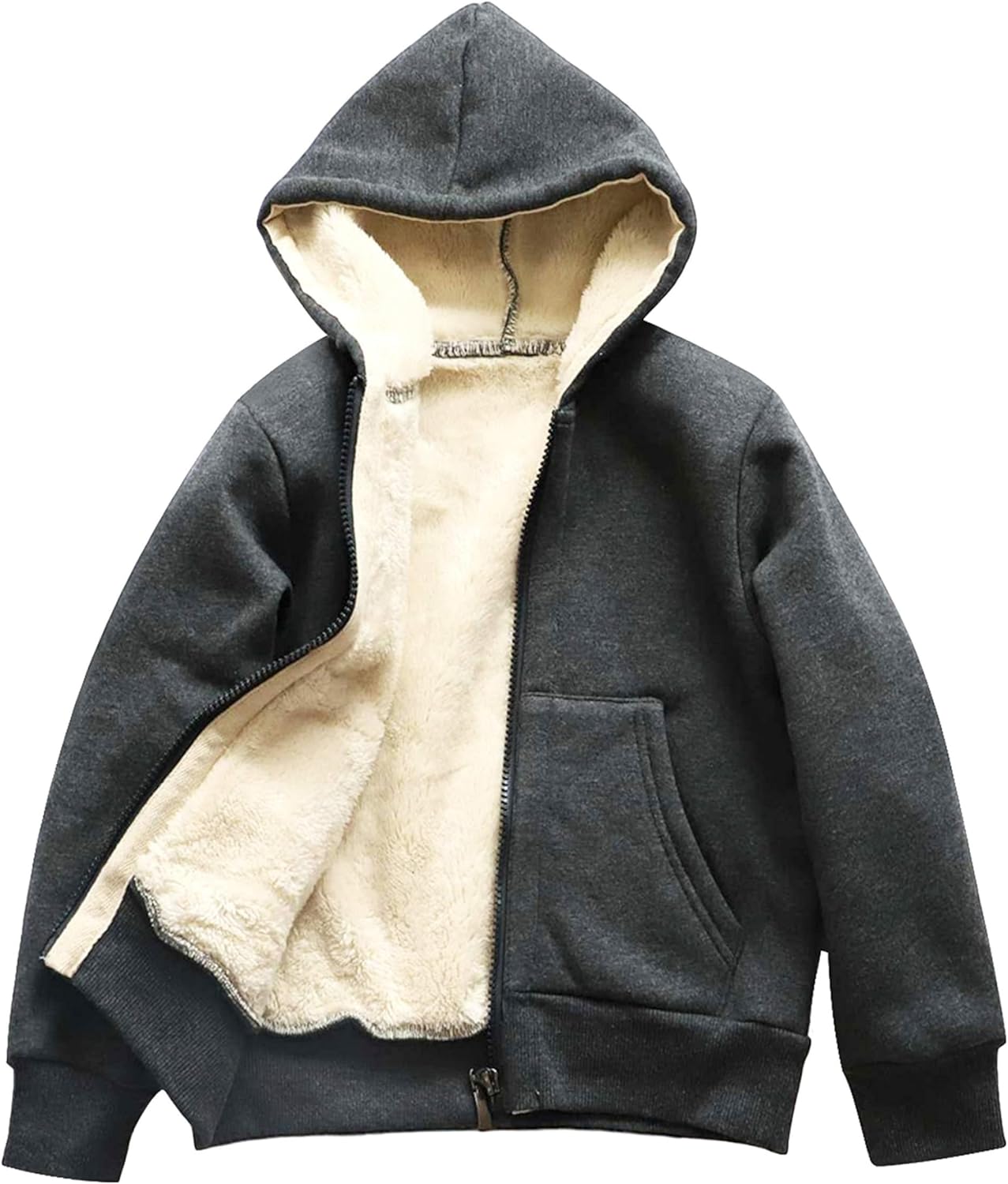 Yeokou Unisex Boys Girls Kid' Winter Sherpa Lined Zip Up Sweatshirt Jacket Hoodie