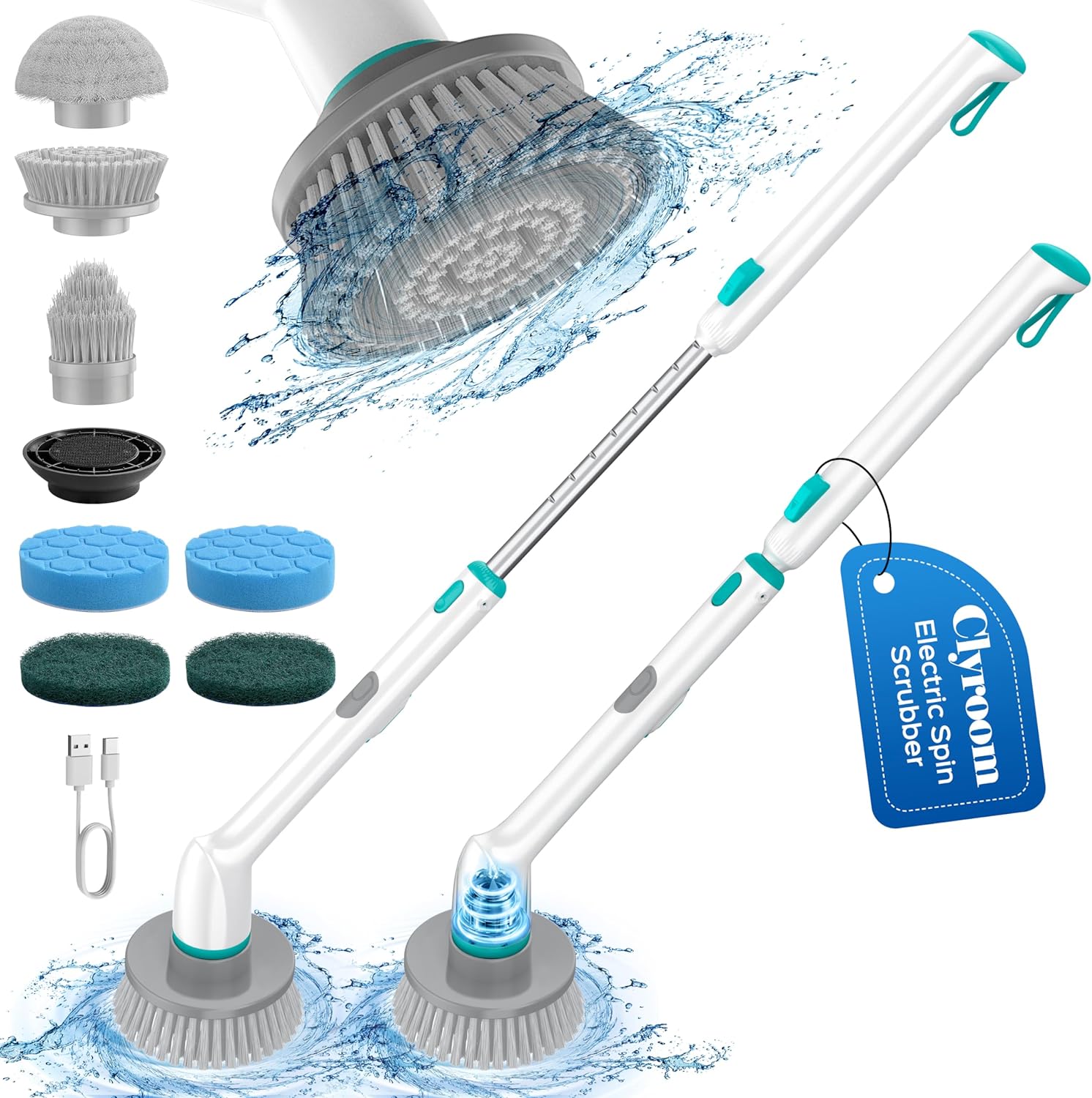 Electric Spin Scrubber, 2024 CL1  Electric Bathroom Scrubber  - &Dual Speed, 90Min Runtime, Extendable Handle Rechargeable Electric Scrubber