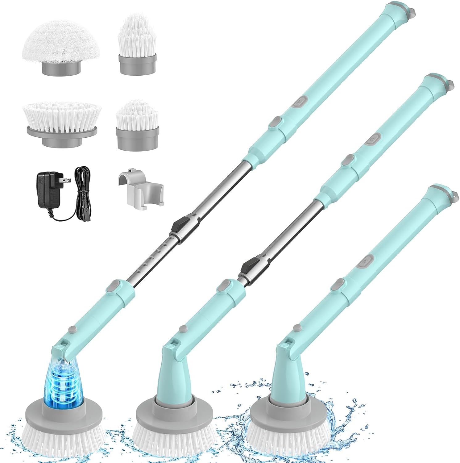 Sweepulire Electric Spin Scrubber SW1, Electric Bathroom Scrubber with Adjustable Extension Arm, 2 Spin Speeds, 4 Replaceable Brush Heads, Power Scrubber for Cleaning Bathroom, Shower, Tile, Floor