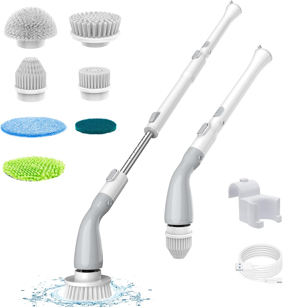 Electric Spin Scrubber with 7 Replaceable Brush Heads, 2023 New Cordless Cleaning Brush, Adjustable Extension Handle Electric Cleaning Brush for Bathroom, Tub, Tile