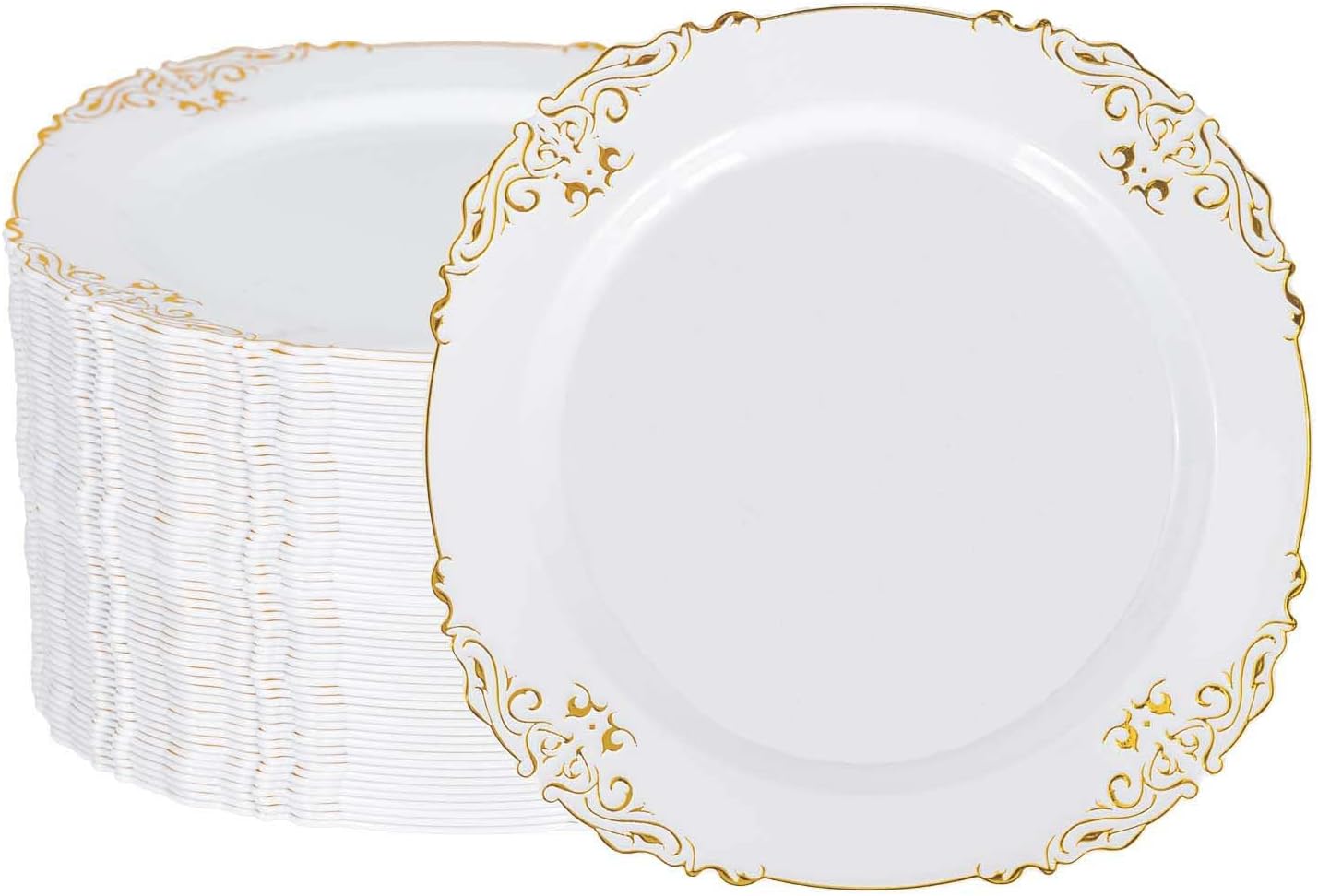 N9R 60pcs Gold Dessert Plates - 7 inch White Plates with Gold Trim - Premium Quality White Salad Plates for Weddings & Parties