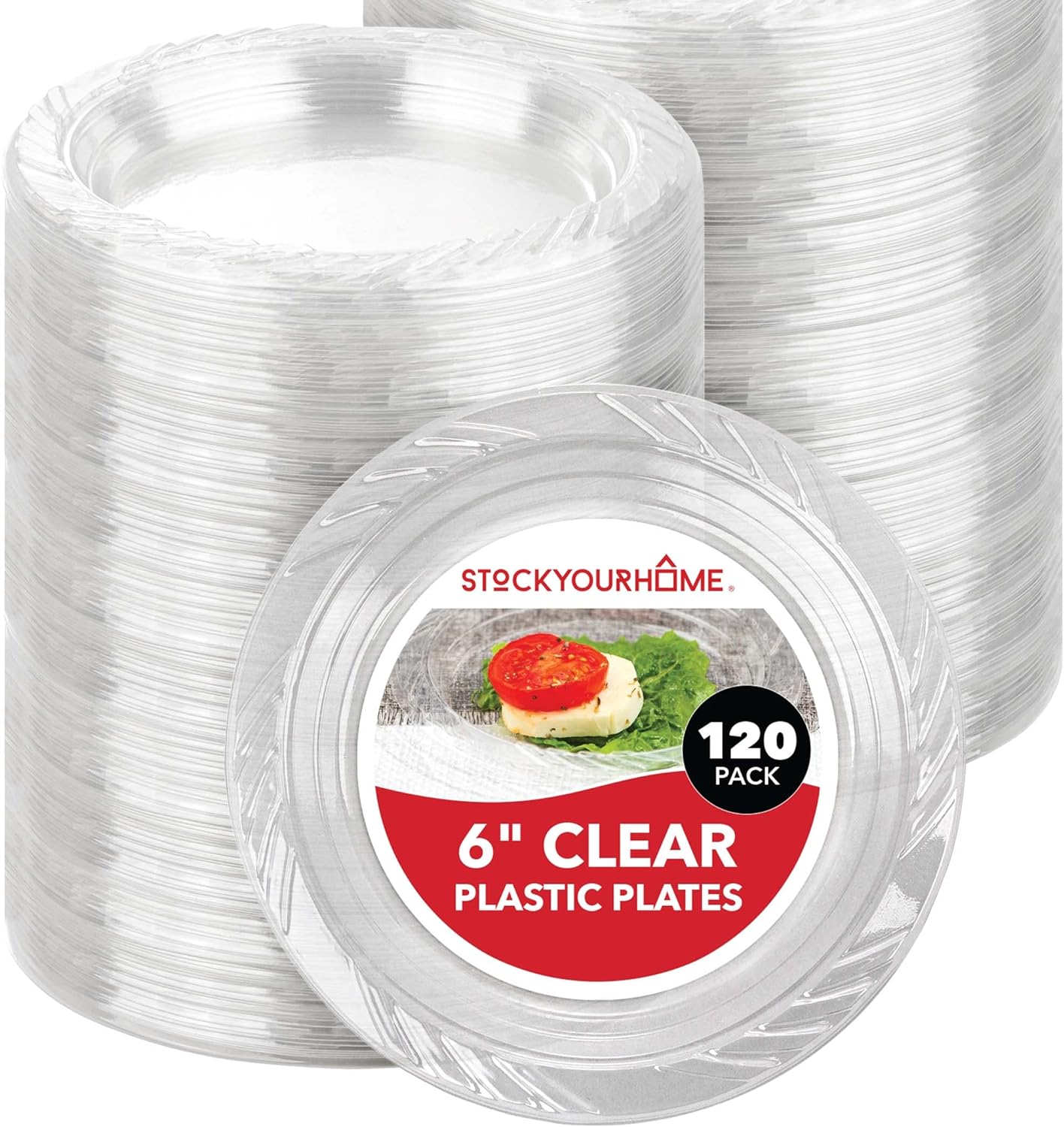 Stock Your Home 6-Inch Clear Plastic Dessert Plates (120 Pack) Flexible Disposable Clear Plates for Dessert & Appetizers, Crystal Clear Small Plates for Parties & Catering, Clear Plastic Party Plates