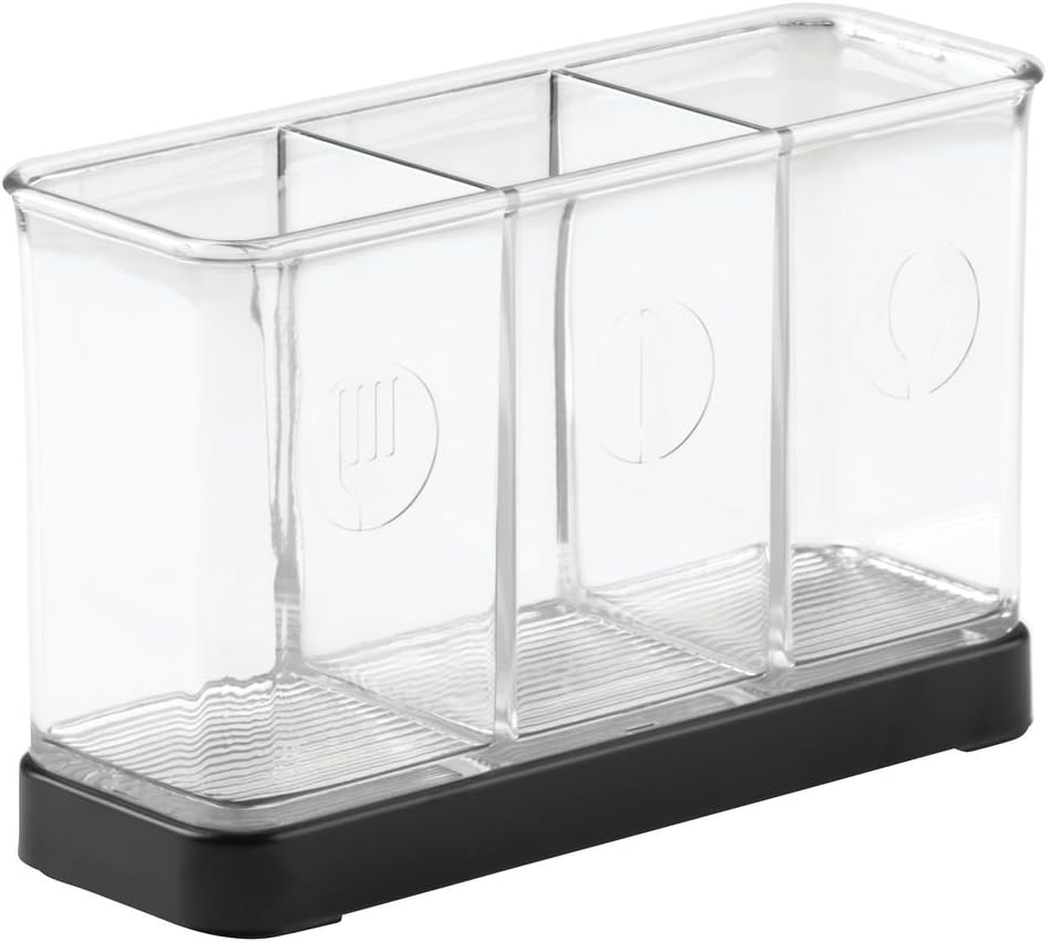 iDesign Forma Decorative Countertop Flatware Organizer - 7.4 x 2.6 x 4.75, Matte Black/Clear