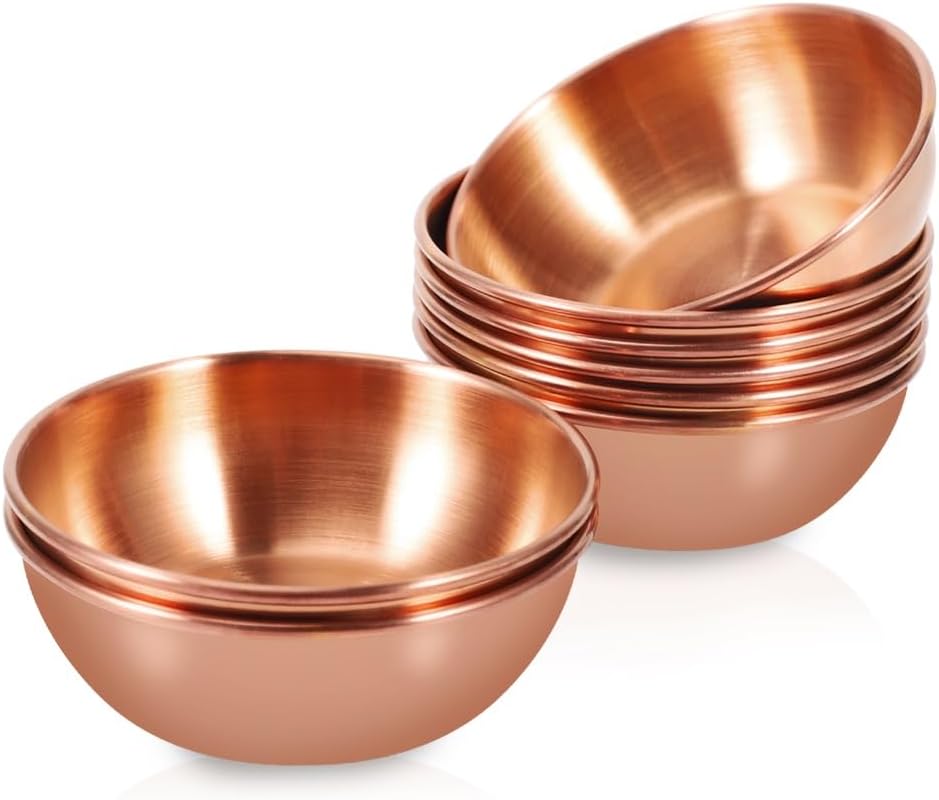 8 Pack 3.2inch Stainless Steel Sauce Dishes Mini Individual Saucers Bowl Round Seasoning Dishes Sushi Dipping Bowl Appetizer Plates, Rose Gold