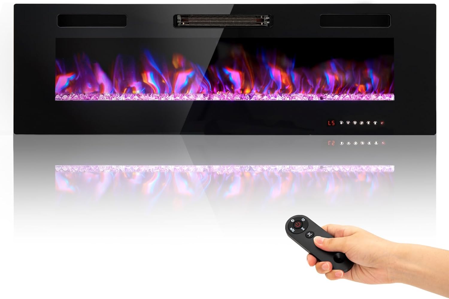 MFSTUDIO 60 inches Electric Fireplace with Remote Control & Touch Screen, Recessed and Wall Mounted Fireplace Heater, Linear Fireplace with 12 Colors Adjustable Flame Color, Timer, 750w/1500w