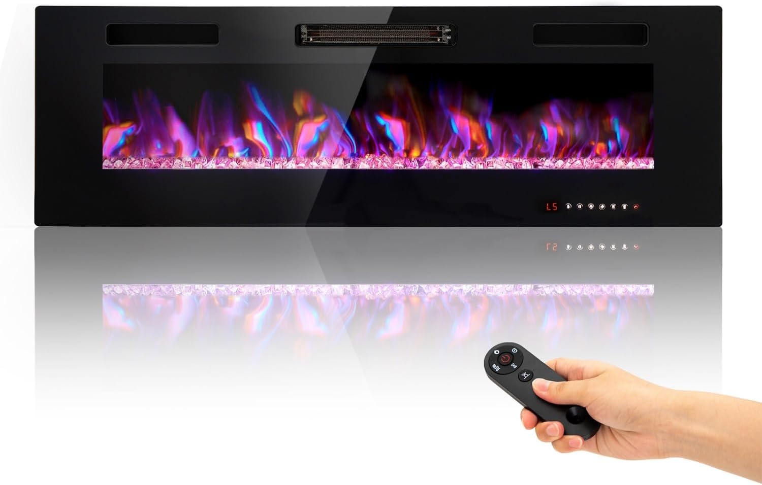 MFSTUDIO 50 inches Electric Fireplace with Remote Control & Touch Screen, Recessed and Wall Mounted Fireplace Heater, Linear Fireplace with 12 Colors Adjustable Flame Color, Timer, 750w/1500w