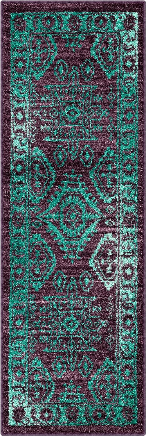 Maples Rugs Georgina Traditional Runner Rug Non Slip Hallway Entry Carpet [Made in USA], 1'8 x 5, Wineberry/Spa