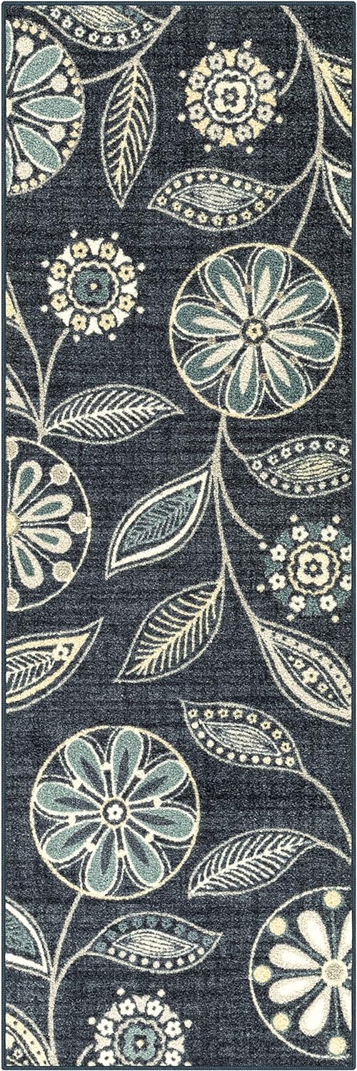 Maples Rugs Reggie Floral Runner Rug Non Slip Hallway Entry Carpet [Made in USA], 1'8 x 5, Persian Blue