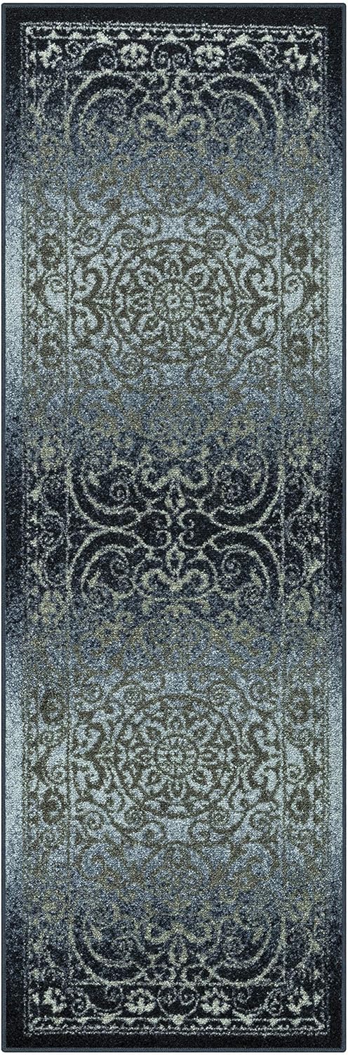 Maples Rugs Pelham Vintage Runner Rug Non Slip Washable Hallway Entry Carpet [Made in USA], 1'8 x 5, Navy/Grey