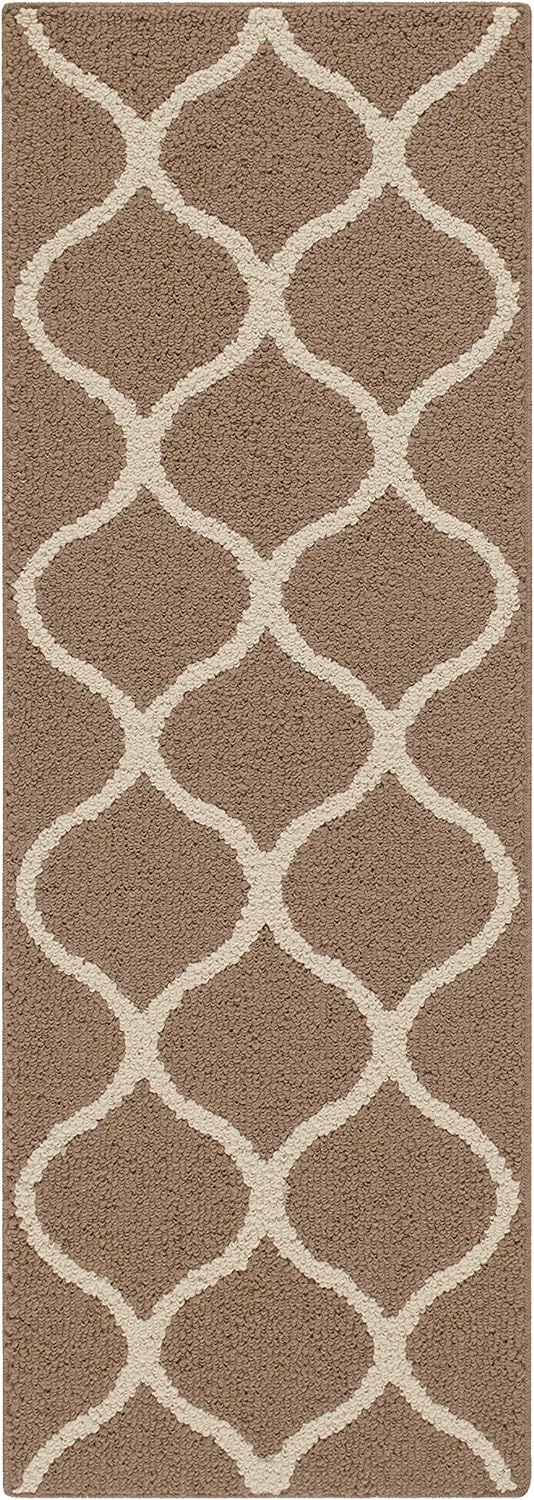 Maples Rugs Rebecca Contemporary Runner Rug Non Slip Hallway Entry Carpet [Made in USA], 1'9 x 5', Caf Brown/White