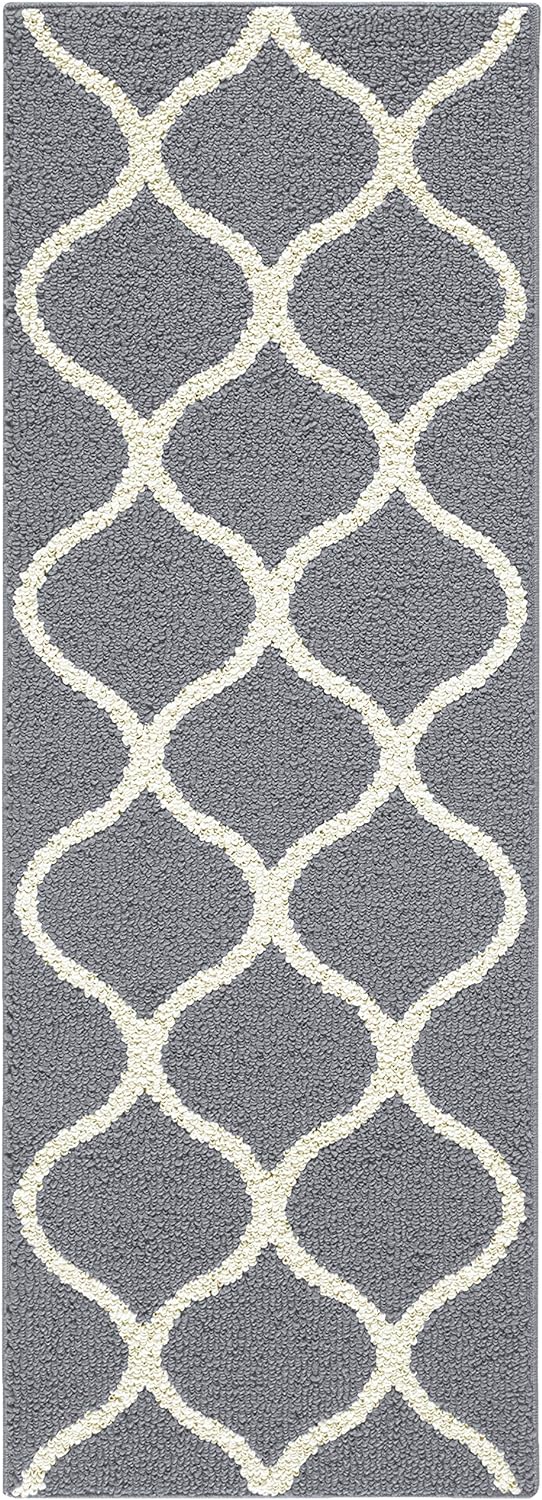 Maples Rugs Rebecca Contemporary Runner Rug Non Slip Hallway Entry Carpet [Made in USA], 1'9 x 5', Grey/White