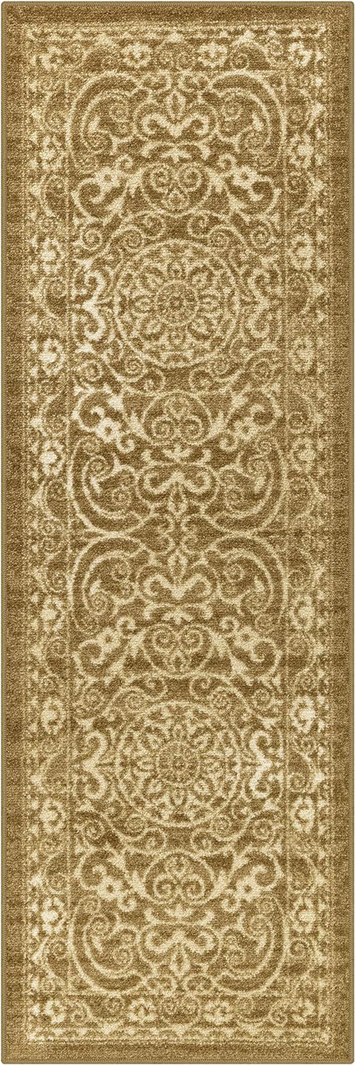 Maples Rugs Pelham Vintage Runner Rug Non Slip Washable Hallway Entry Carpet [Made in USA], 2 x 6, Khaki (AG4055701)