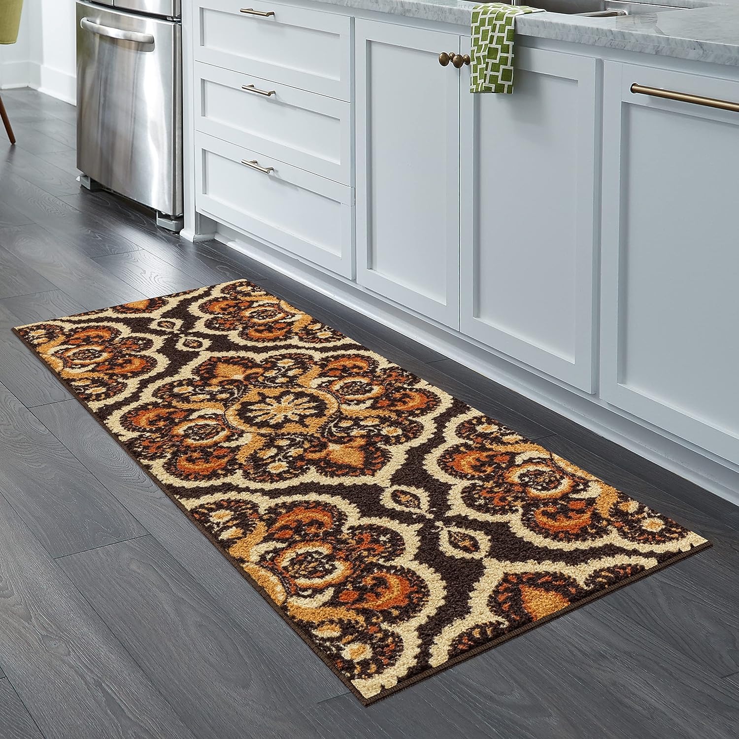 Maples Rugs Vivian Medallion Runner Rug Non Slip Hallway Entry Carpet [Made in USA], 2 x 6, Rust