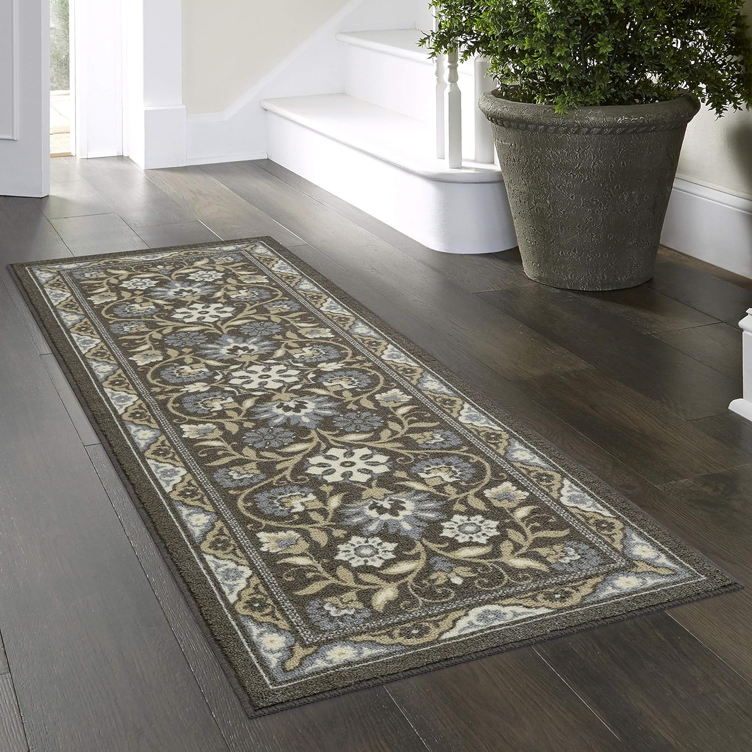 Maples Rugs Florence Runner Rug Non Slip Washable Hallway Entry Carpet [Made in USA], 2 x 6, Light Brown