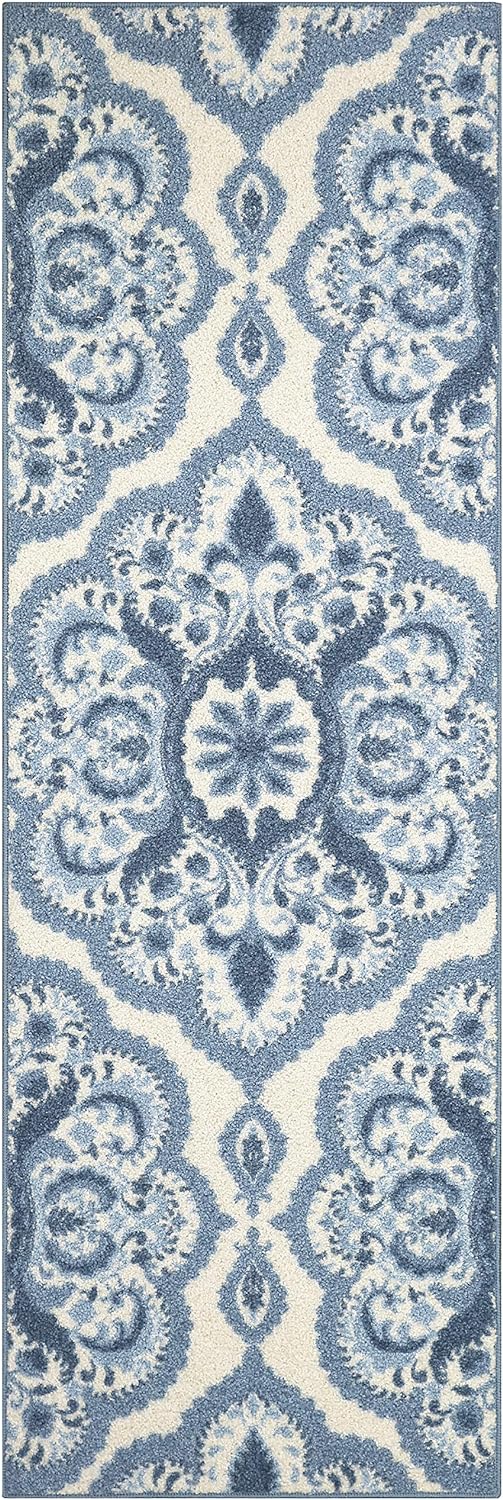 Maples Rugs Vivian Medallion Runner Rug Non Slip Hallway Entry Carpet [Made in USA], 2 x 6, Blue