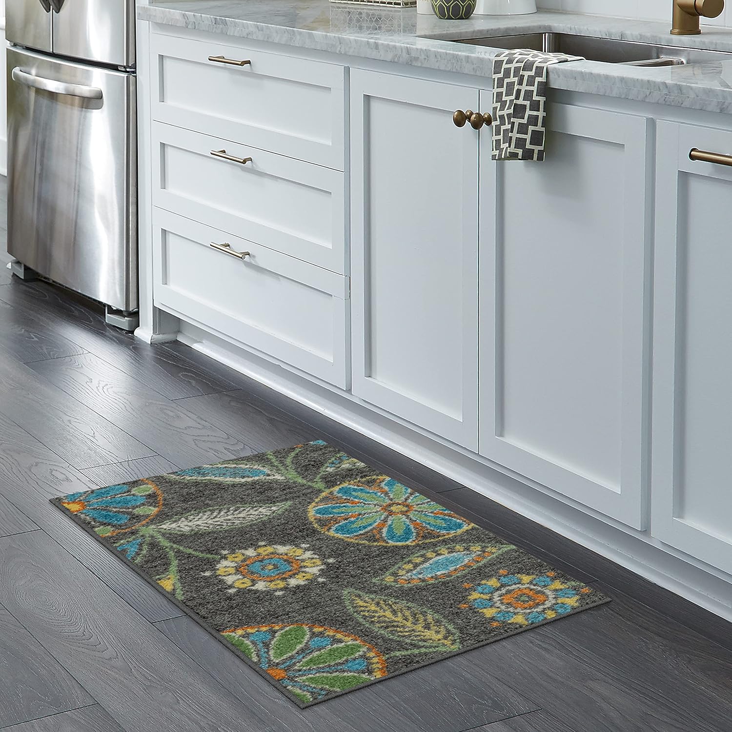 Maples Rugs Reggie Floral Kitchen Rugs Non Skid Washable Accent Area Carpet [Made in USA], Multi, 1'8 x 2'8