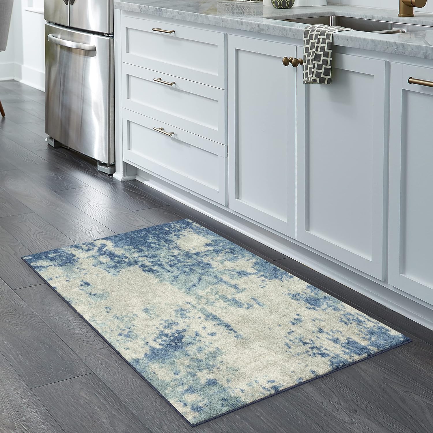 Maples Rugs Southwestern Stone Distressed Abstract Kitchen Rugs Non Skid Accent Area Floor Mat [Made in USA], 2'6 x 3'10, Blue