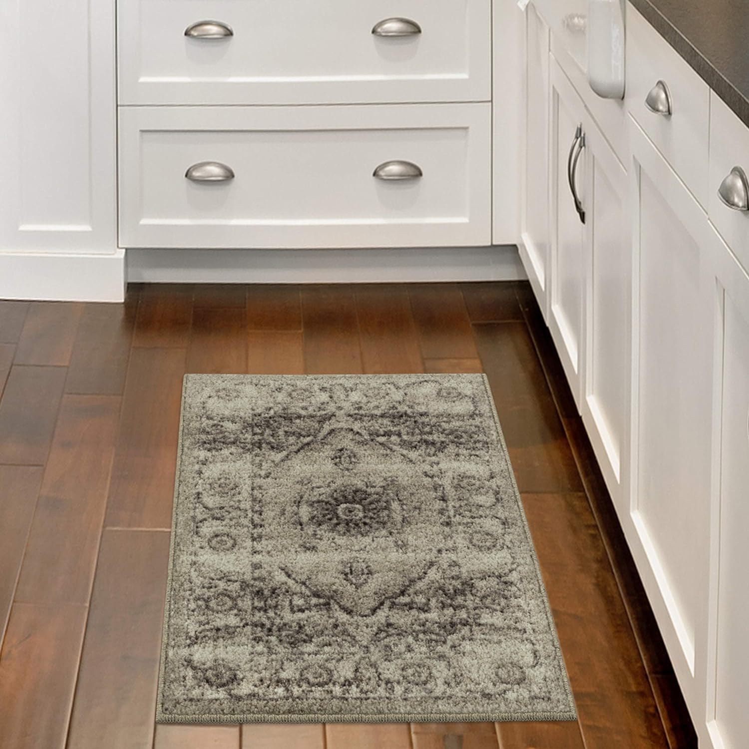 Maples Rugs Distressed Lexington Kitchen Rugs Non Skid Accent Area Floor Mat [Made in USA], 1'8 x 2'10, Brown/Neutral