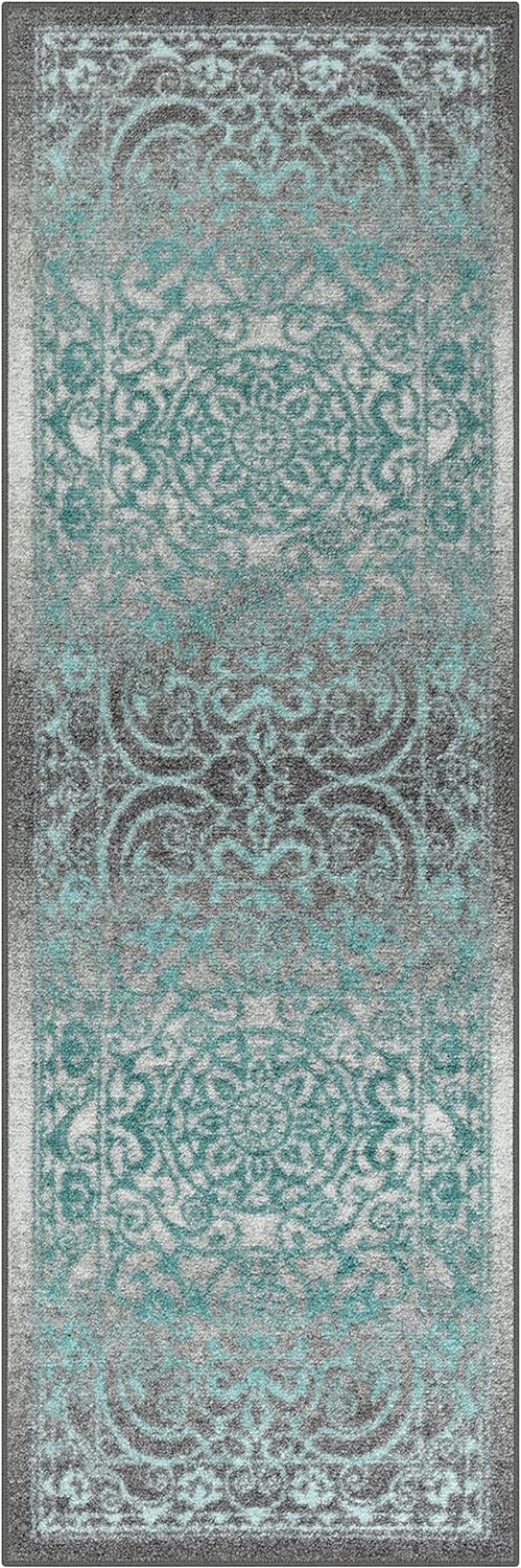 Maples Rugs Pelham Vintage Runner Rug Non Slip Washable Hallway Entry Carpet [Made in USA], 2 x 6, Grey/Blue