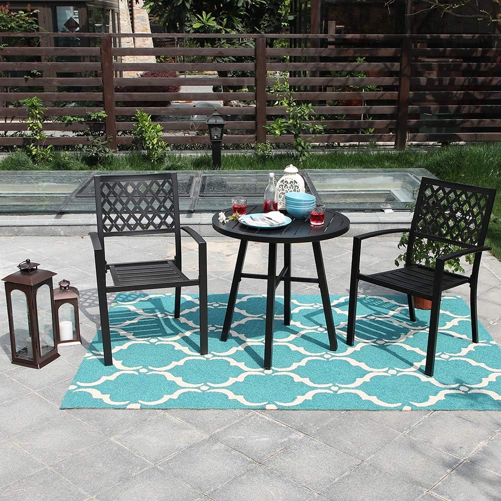 PHI VILLA Metal 3 Piece Bistro Furniture Set Outdoor Patio Set fits Garden Backyard Coffee Table 2 x Chair,1 x Table