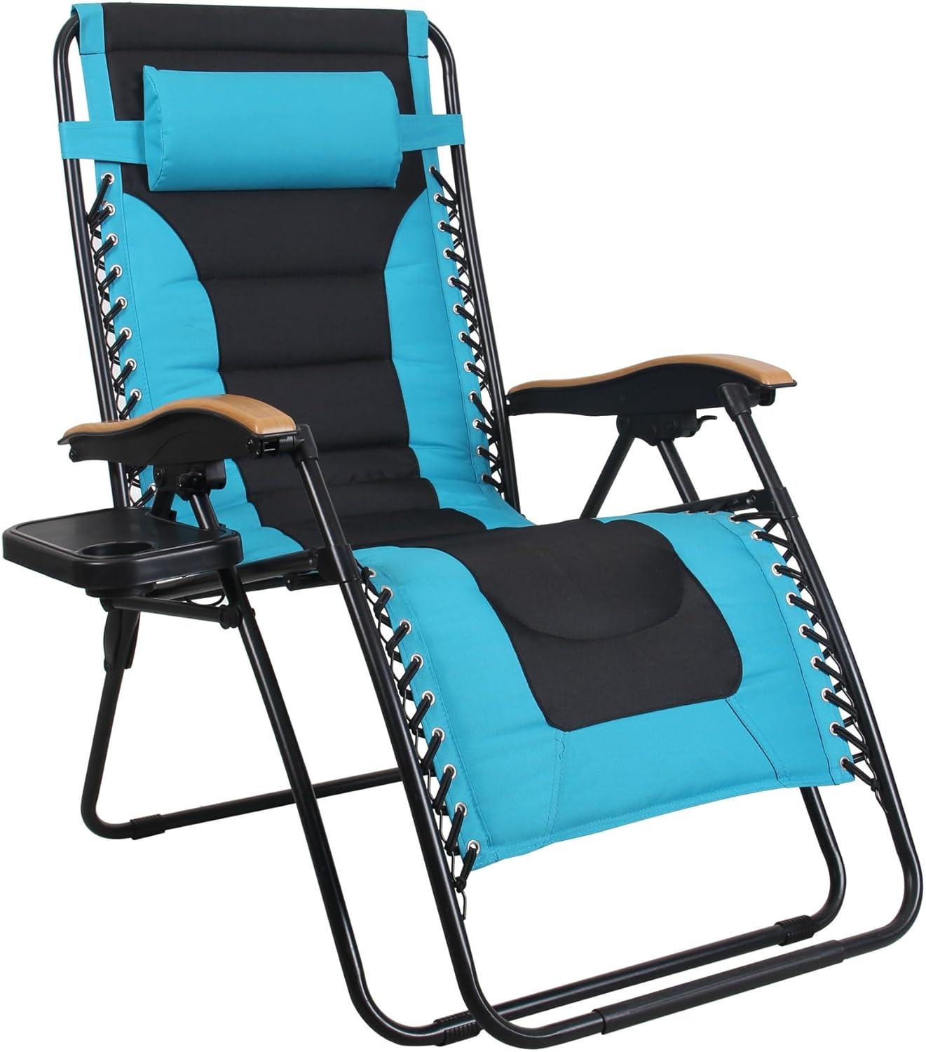 MFSTUDIO Zero Gravity Chairs, Oversized Patio Recliner Chair, Padded Folding Lawn Chair with Cup Holder Tray, Support 400lbs, Pacific Blue