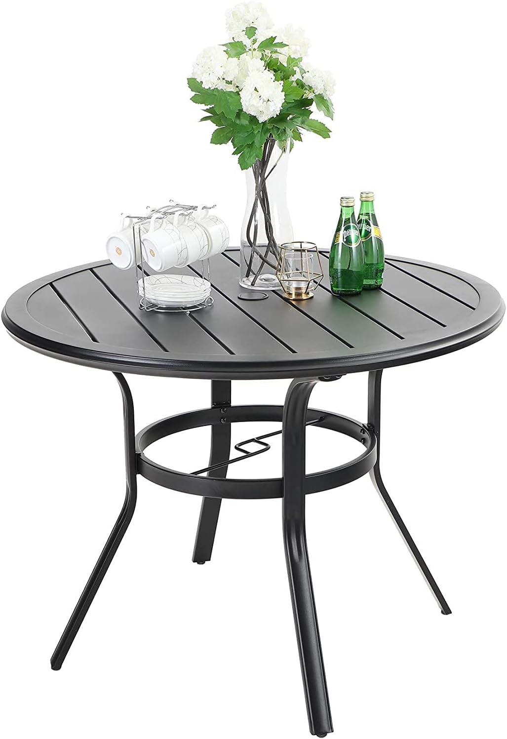 MFSTUDIO 38 Outdoor Dining Table with Adjustable mbrella Hole, Patio Metal All-Weather Round Table for Backyard Lawn Garden