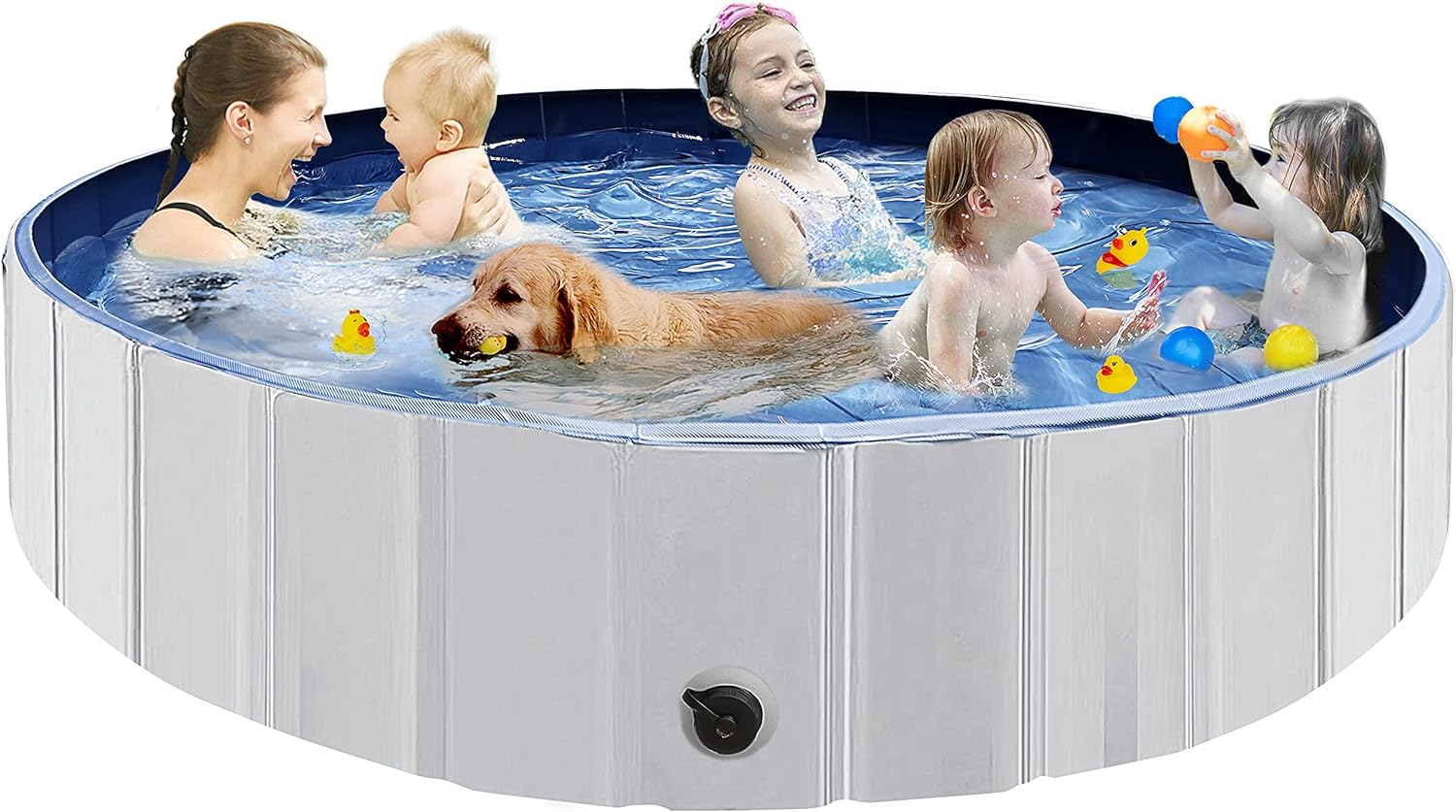 Juegoal 63x 12 Foldable Dog Pools for Large Dogs, Kids Swimming Pool with Hard Plastic, Wading Pools Bathing Tube for Backyard