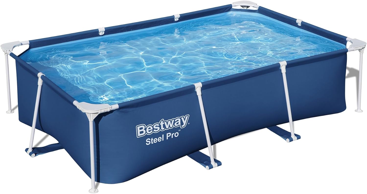 Bestway Steel Pro 8.5 Feet x 67 Inch x 24 Inch Rectangular Steel Frame Above Ground Outdoor Backyard Swimming Pool, Blue (Pool Only)