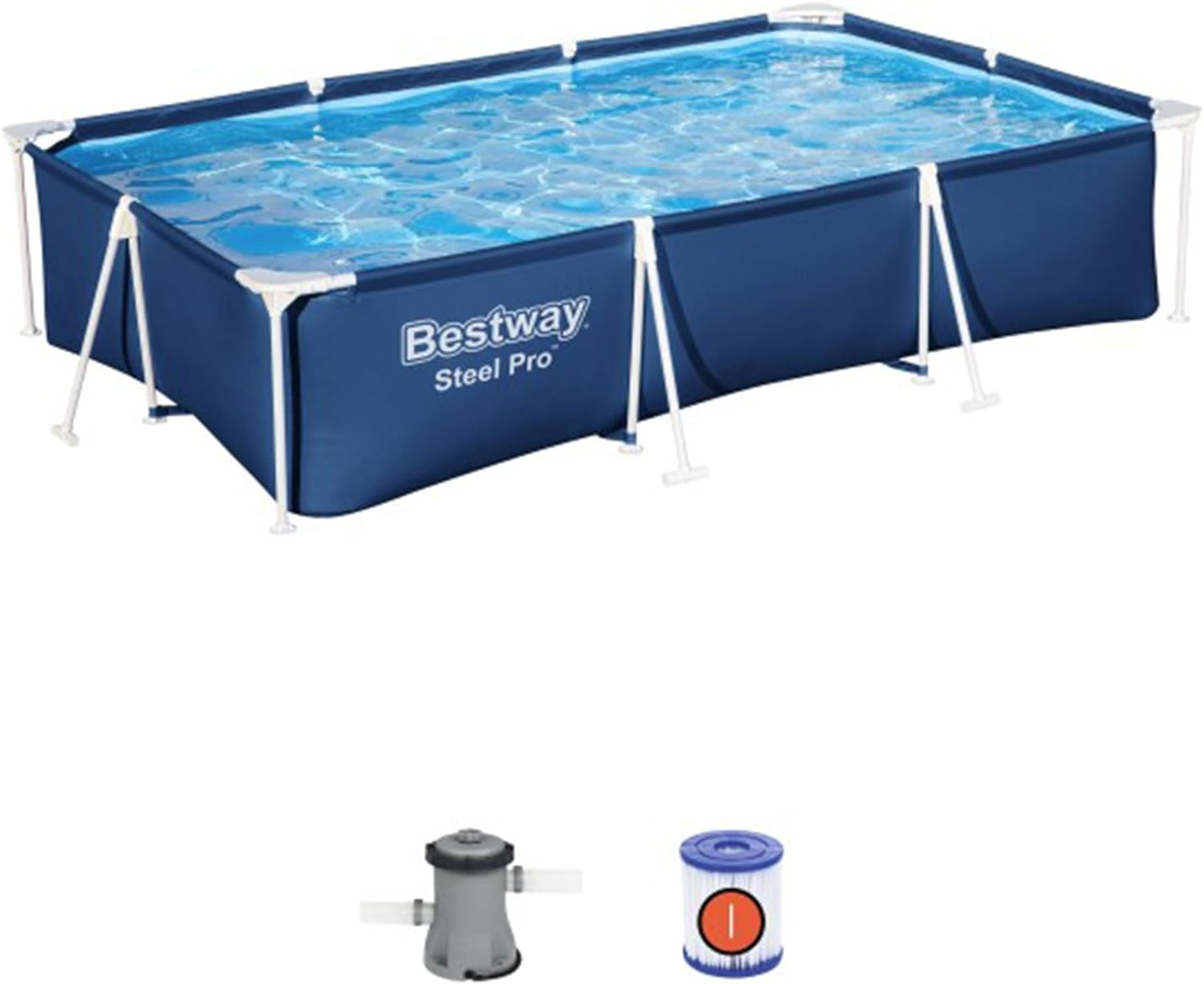 Bestway Steel Pro 9.8' x 6.6' x 26 Rectangular Steel Frame Above Ground Outdoor Backyard Swimming Pool Set with 330 GPH Filter Pump