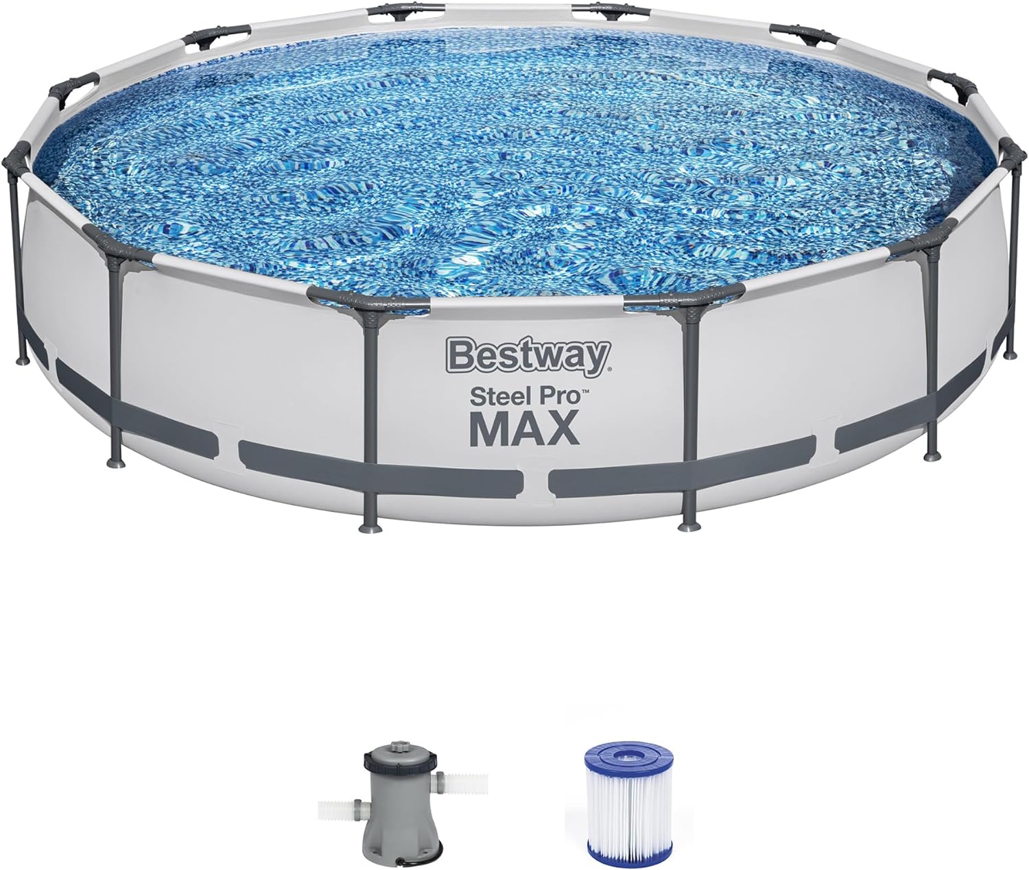 Bestway Steel Pro MAX 12 Foot x 30 Inch Round Metal Frame Above Ground Outdoor Backyard Swimming Pool Set with 330 GPH Filter Pump