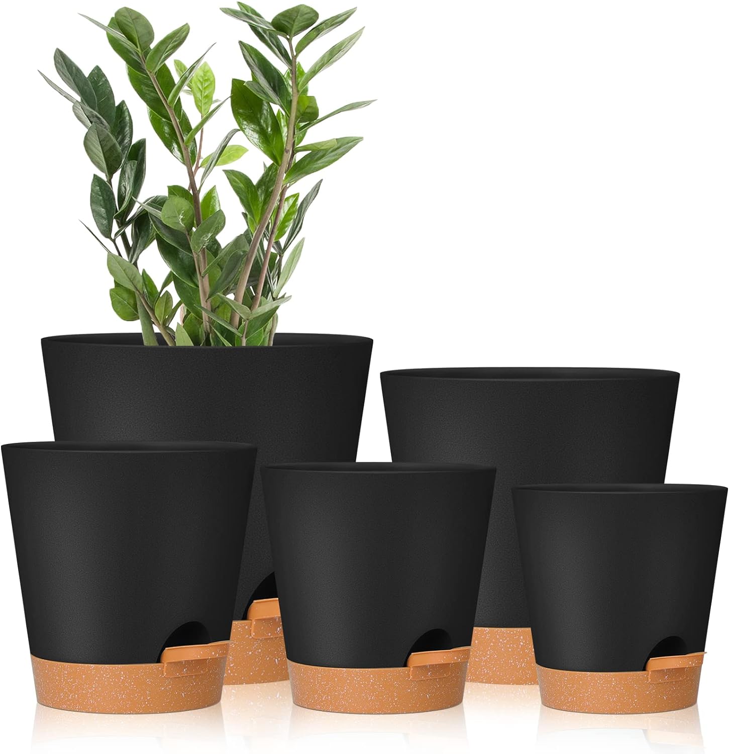 GARDIFE Plant Pots 7/6.5/6/5.5/5 Inch Self Watering Planters with Drainage Hole, Plastic Flower Pots, Nursery Planting Pot for All House Plants, African Violet, Flowers, and Cactus,Black