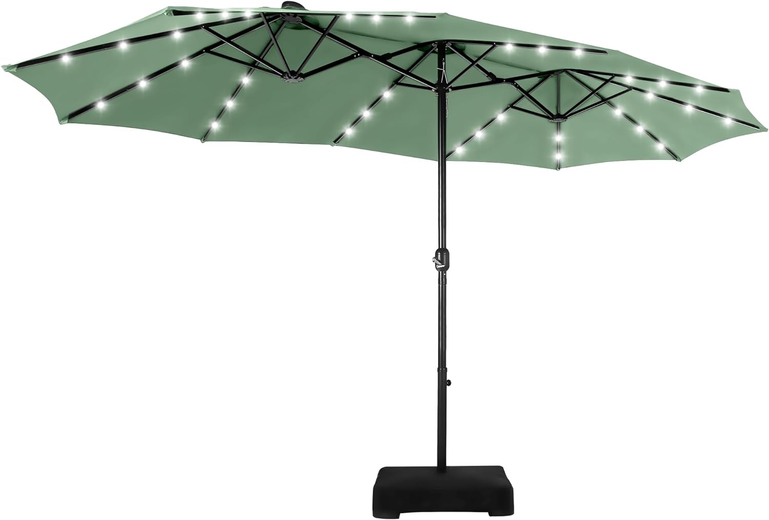 MFSTUDIO 15ft Double Sided Patio Umbrella with Solar Lights, Outdoor Large Rectangular Market Umbrellas with Base Included, Crank Handle and 36 LED Lights for Deck Pool Shade